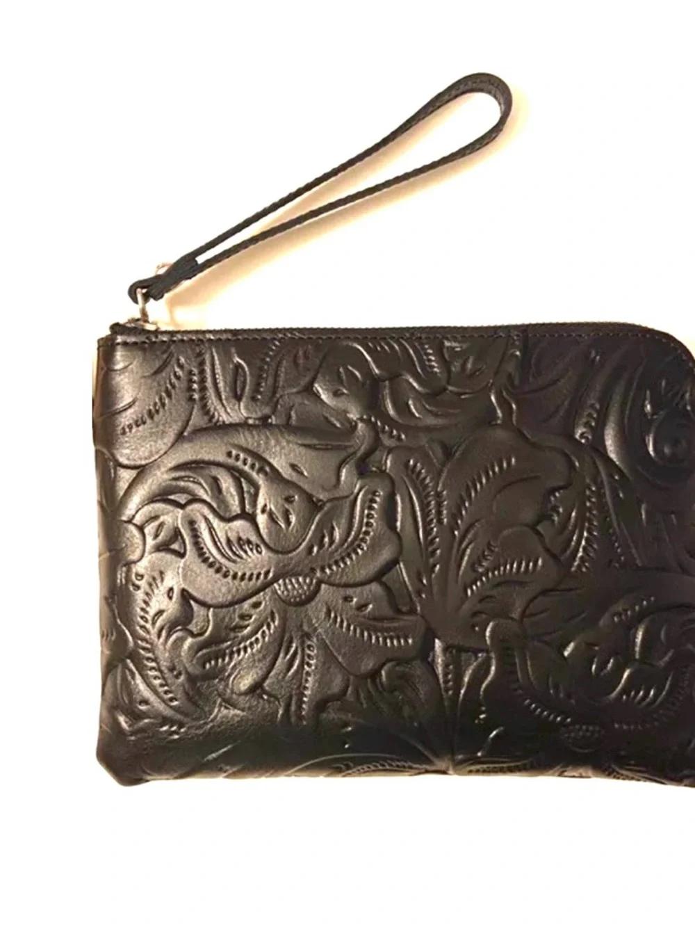 Patricia Nash Leather Tooled Cassinni Zip Wristlet Bag Wallet Cosmetic Purse